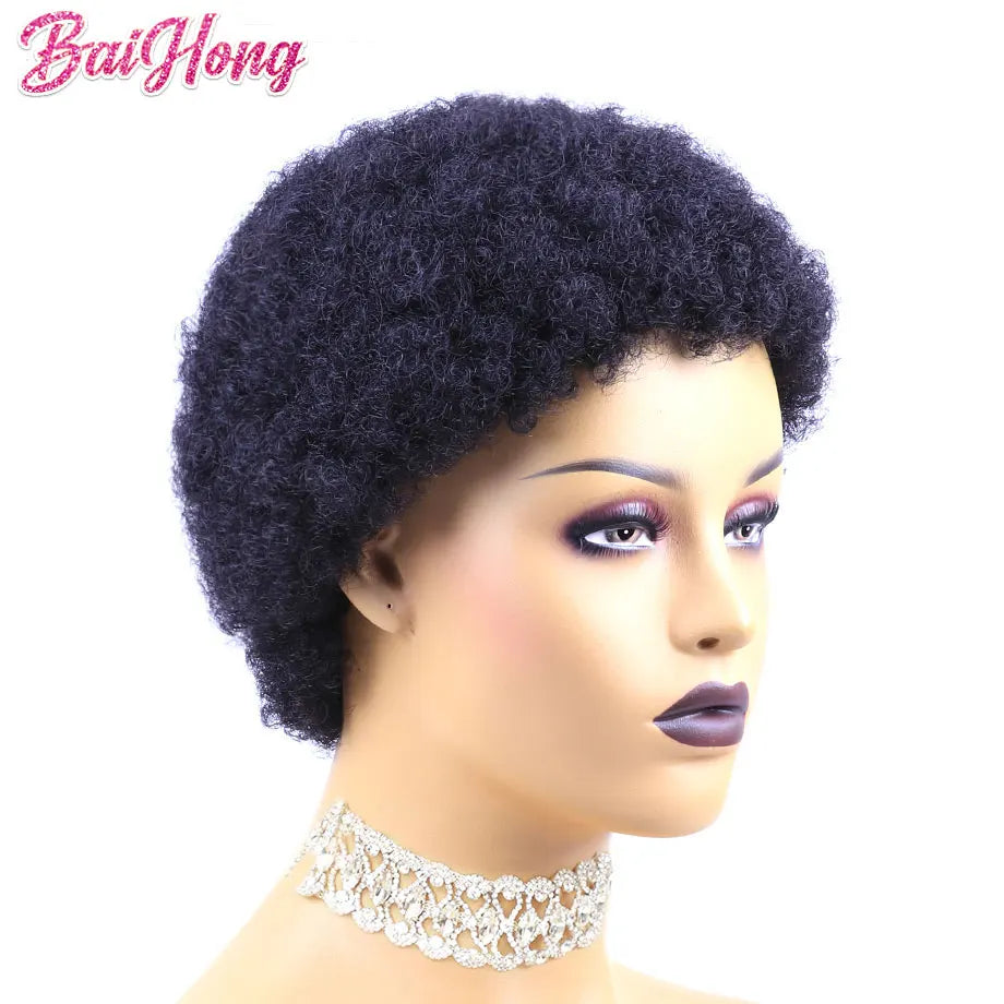 Short Afro Human Hair Wig Without Glue Or Gel Put On And Go Human Hair Wigs Ready To Wear 70s 80s Afro Puff Wig Brazilian Wig