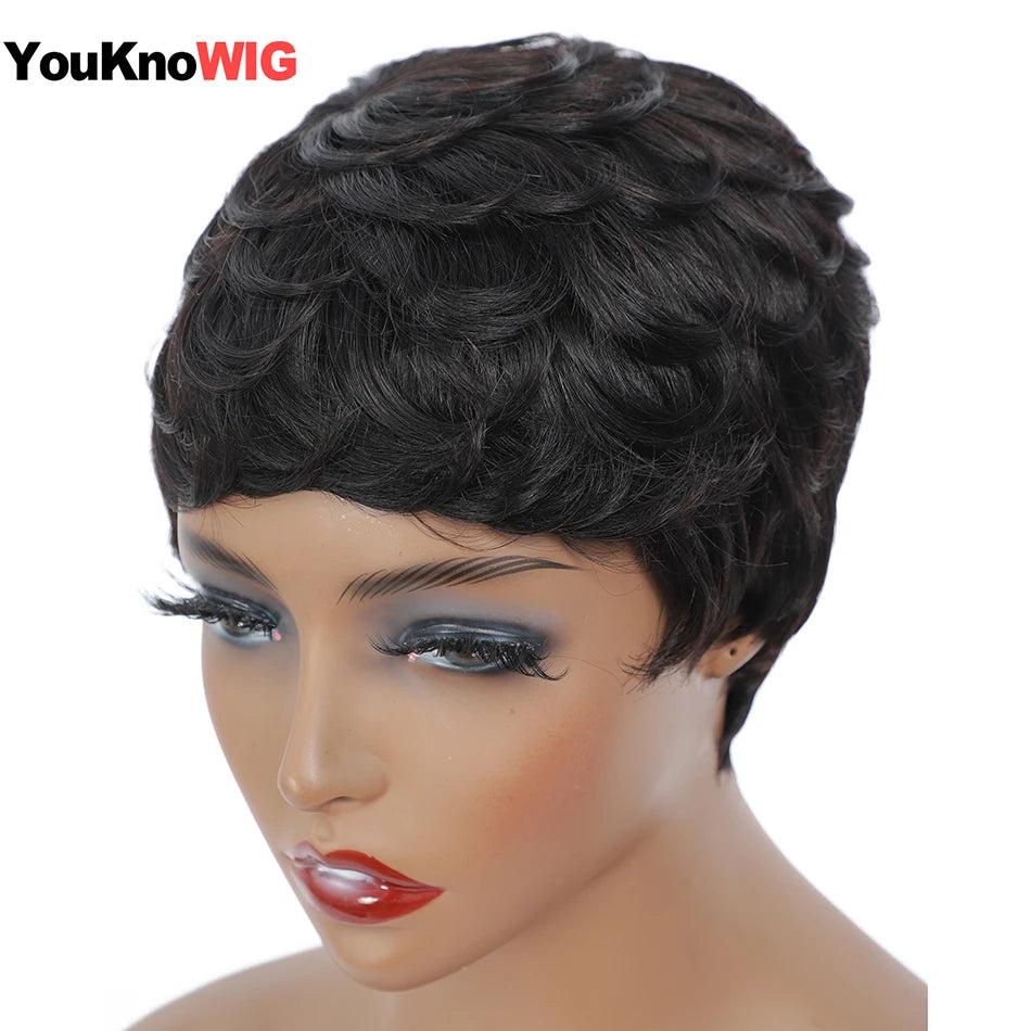 Pixie Cut Wig Full Machine Made perruque cheveux humain Short Bob парики женские Cheap No Lace Brazilian Remy Hair wig for Women