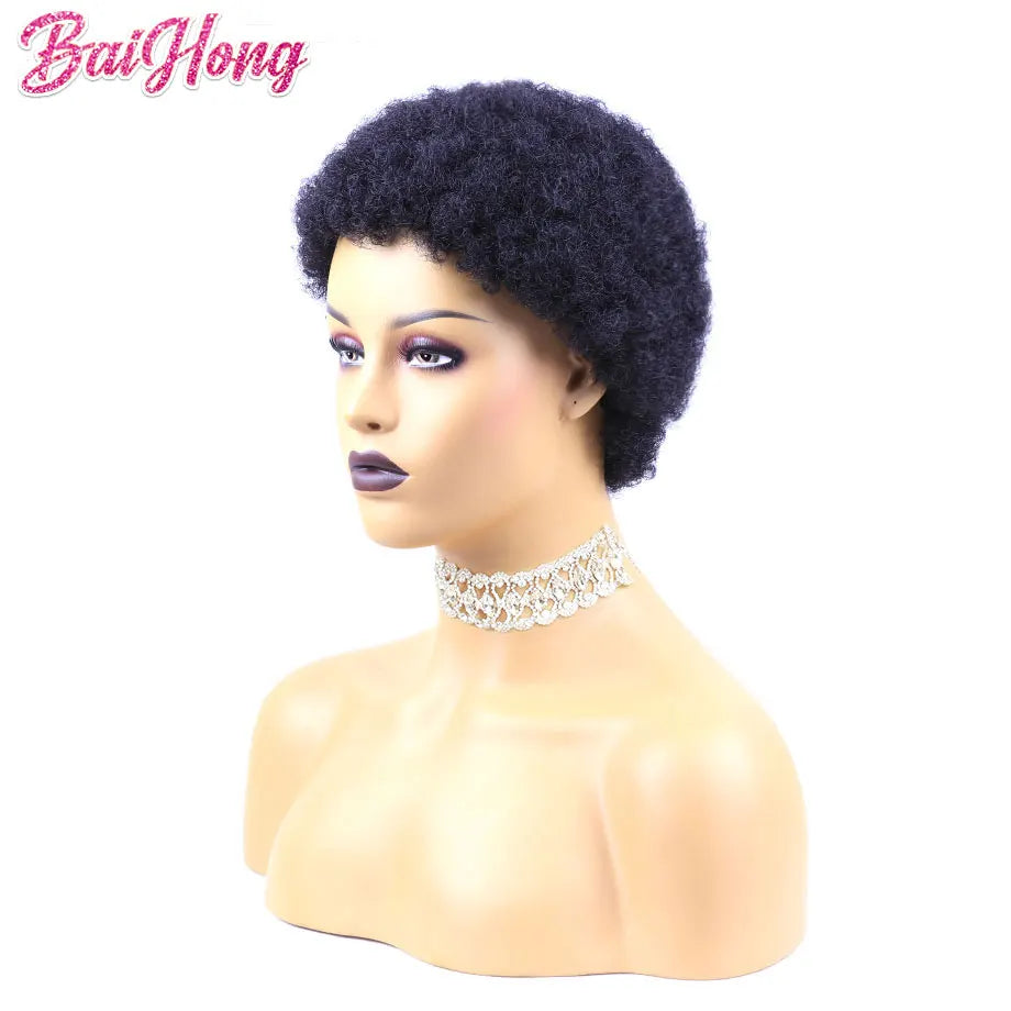 Short Afro Human Hair Wig Without Glue Or Gel Put On And Go Human Hair Wigs Ready To Wear 70s 80s Afro Puff Wig Brazilian Wig