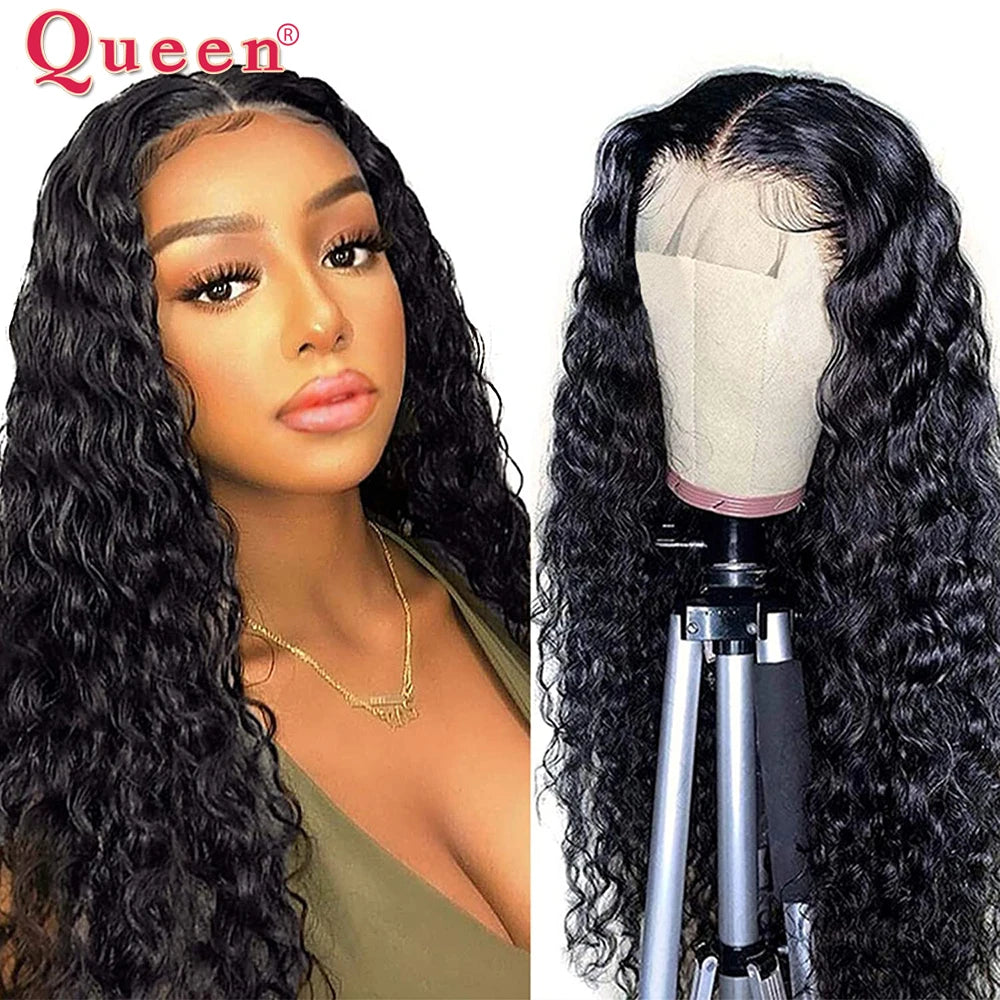 Water Wave Wig Brazilian Hair Wigs For Women T Part Lace Wig Human Hair Pre Plucked 4x1 Lace Closure Wig 100% Remy Hair Queen