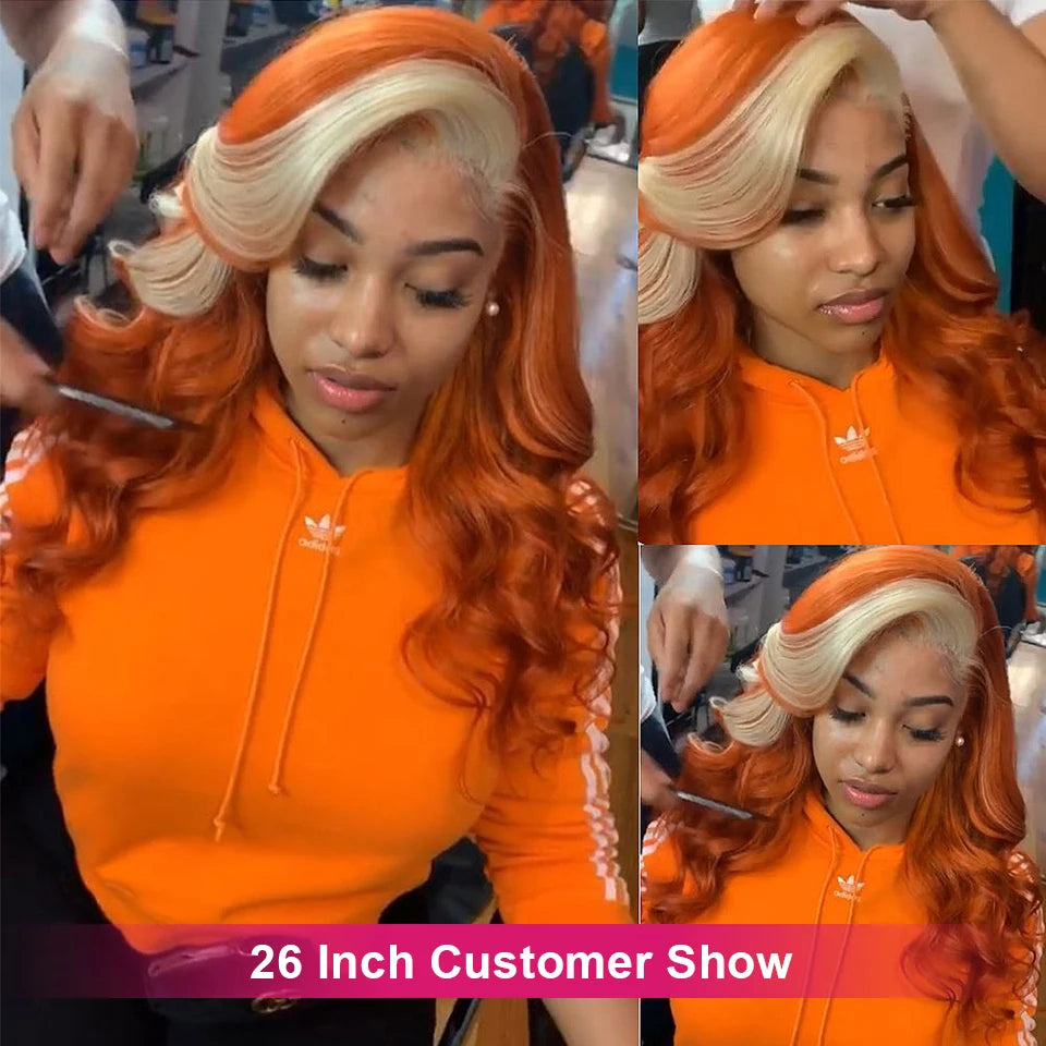 Genger 13x4 Colored Human Hair Wigs Orange Ginger Lace Front Wig 613 Blonde Body Wave Lace Front Wig Transparent Lace Frontal Wig