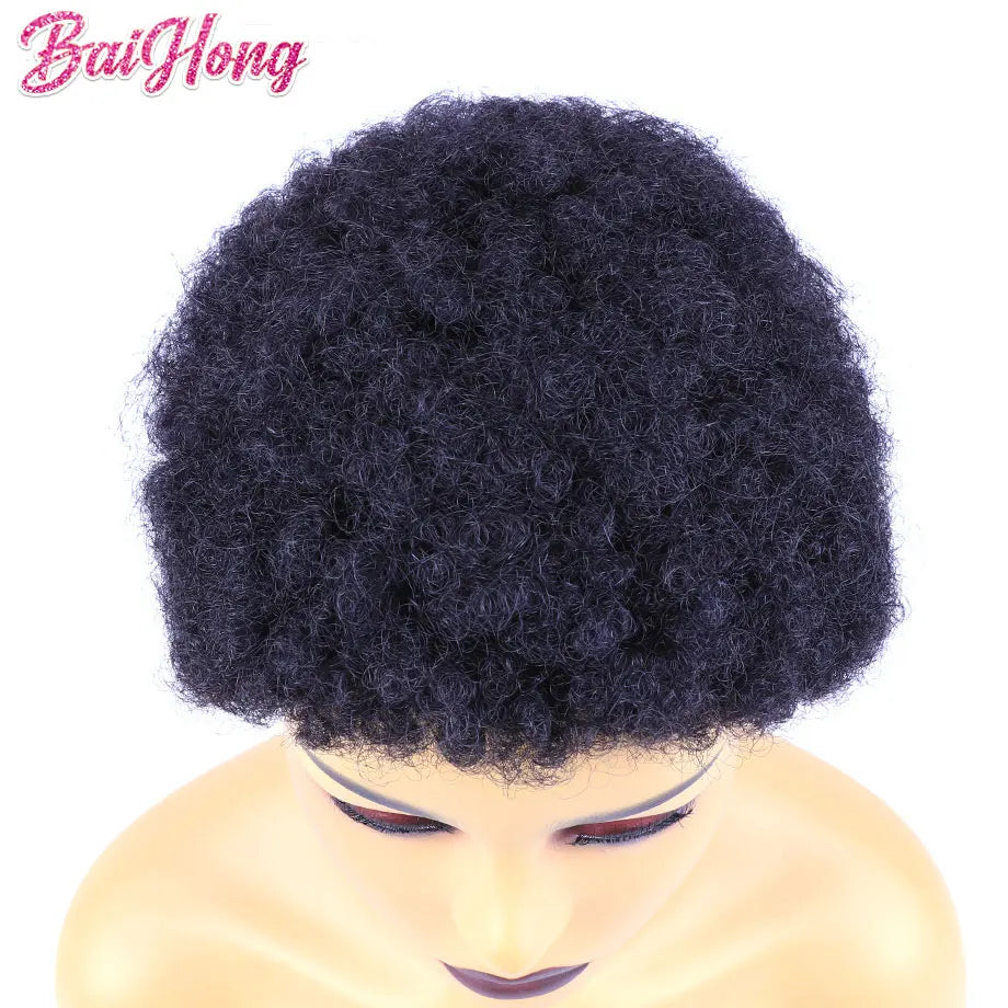 Short Afro Human Hair Wig Without Glue Or Gel Put On And Go Human Hair Wigs Ready To Wear 70s 80s Afro Puff Wig Brazilian Wig