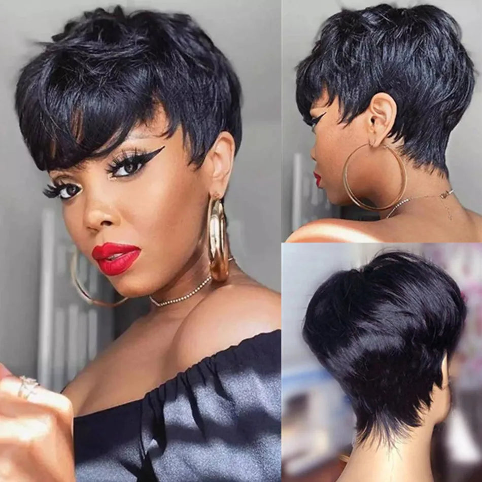 Pixie Cut Wig Full Machine Made perruque cheveux humain Short Bob парики женские Cheap No Lace Brazilian Remy Hair wig for Women