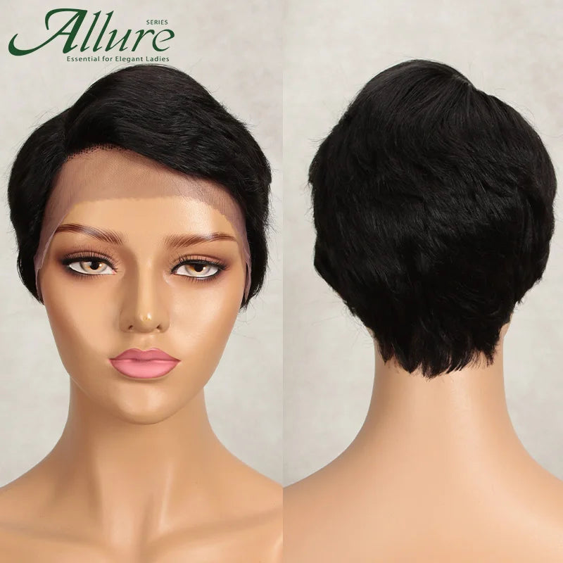 Short Pixie Cut Human Hair Wigs Natural Black Colored Hair T Part Lace Wig Brazilian Cheap Blonde 613 Ombre Remy Hair Wig Allure