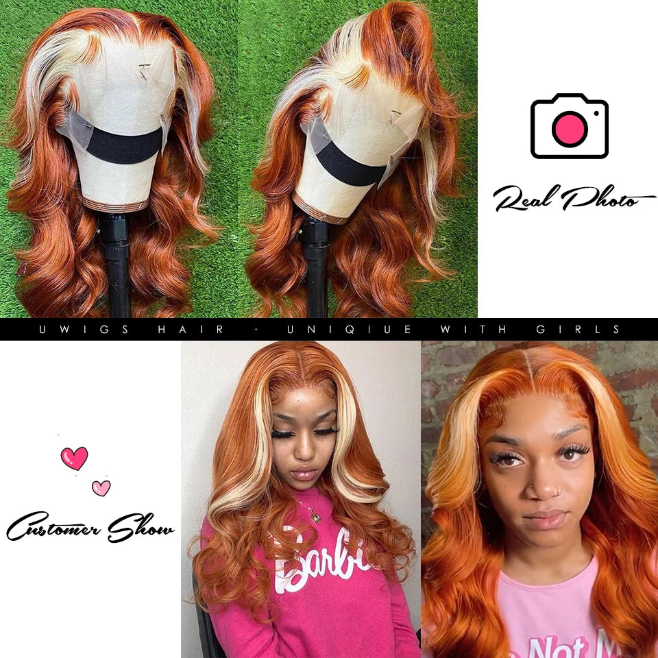 Genger 13x4 Colored Human Hair Wigs Orange Ginger Lace Front Wig 613 Blonde Body Wave Lace Front Wig Transparent Lace Frontal Wig