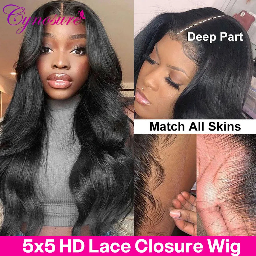 Cynosure 5x5 HD Lace Closure Wig Body Wave Full HD Transparent Lace Human Hair Wigs For Women 30 Inch Remy 4x4 Closure Wigs