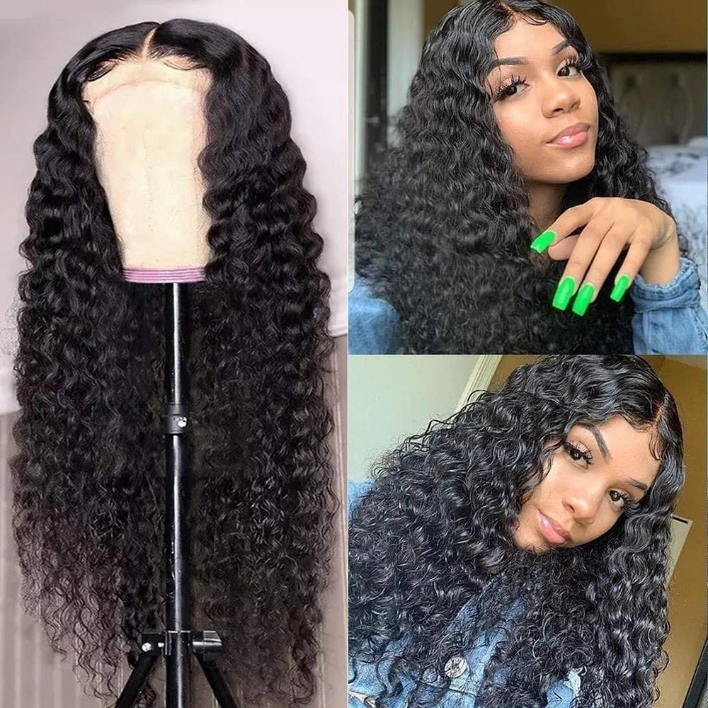 Water Wave Wig Brazilian Hair Wigs For Women T Part Lace Wig Human Hair Pre Plucked 4x1 Lace Closure Wig 100% Remy Hair Queen