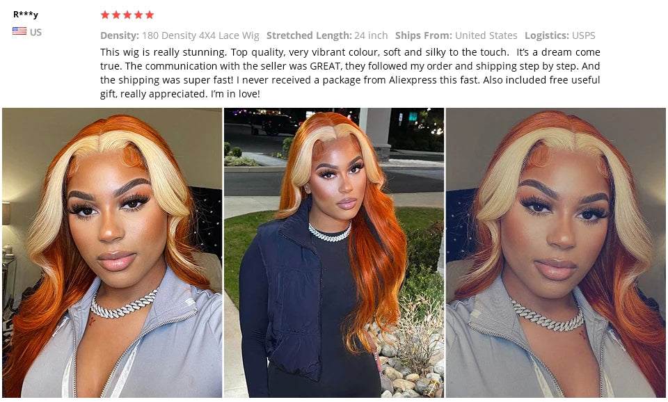 Genger 13x4 Colored Human Hair Wigs Orange Ginger Lace Front Wig 613 Blonde Body Wave Lace Front Wig Transparent Lace Frontal Wig