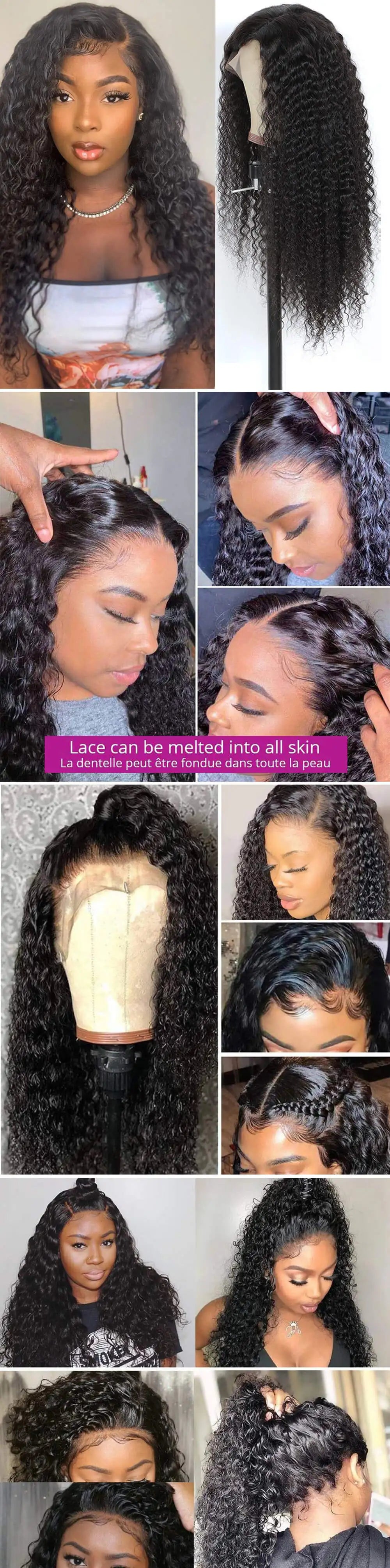 220 density - 13x4 Kinky Curly Lace Front Human Hair Wigs For Black Women Brazilian Transparent Lace Frontal Wig 180%-250% Density KF Beauty U