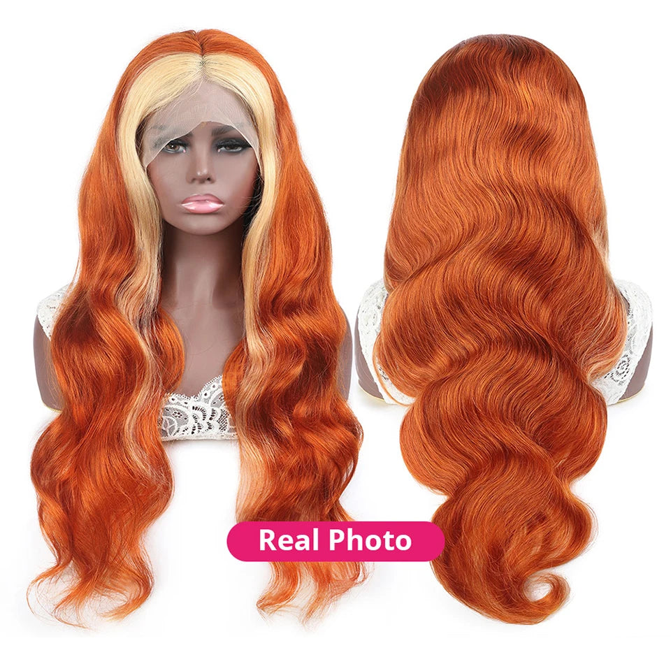 Genger 13x4 Colored Human Hair Wigs Orange Ginger Lace Front Wig 613 Blonde Body Wave Lace Front Wig Transparent Lace Frontal Wig