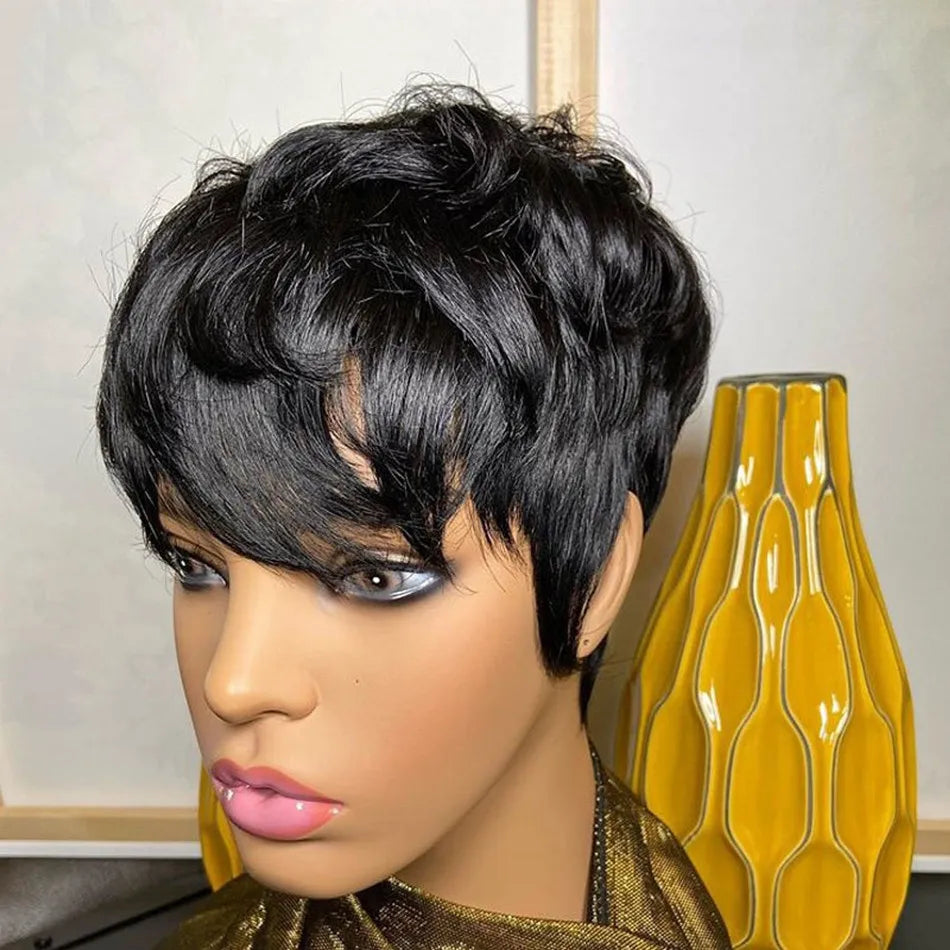 Pixie Cut Wig Full Machine Made perruque cheveux humain Short Bob парики женские Cheap No Lace Brazilian Remy Hair wig for Women