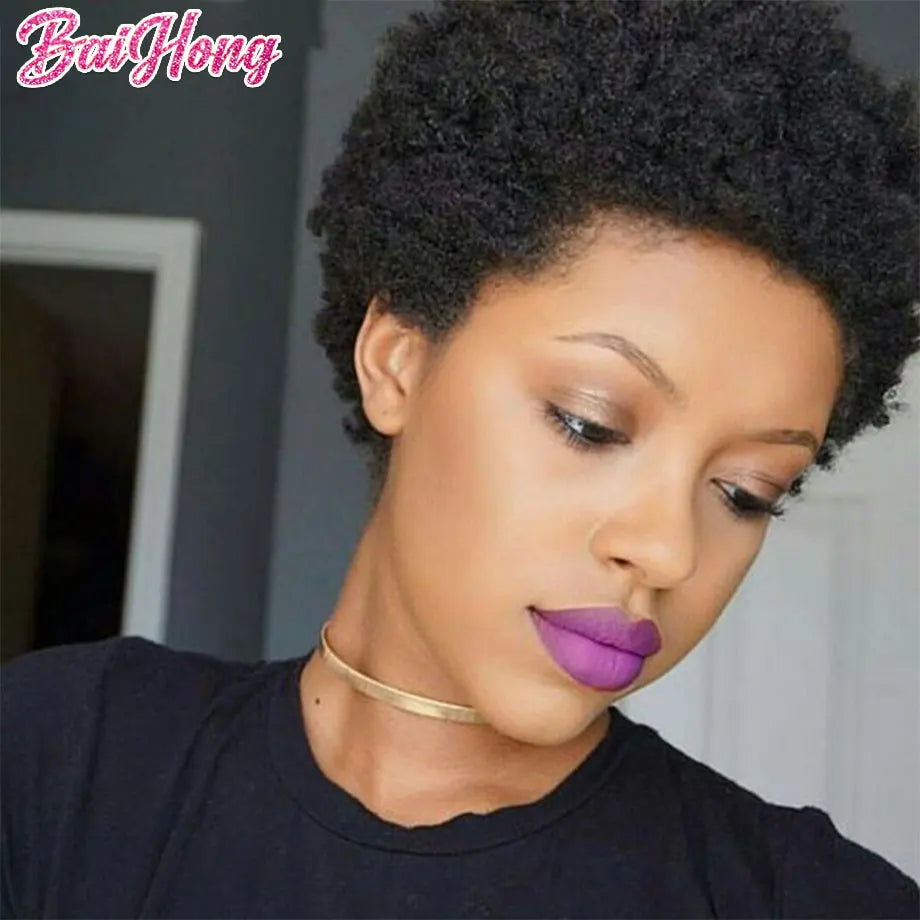 Short Afro Human Hair Wig Without Glue Or Gel Put On And Go Human Hair Wigs Ready To Wear 70s 80s Afro Puff Wig Brazilian Wig