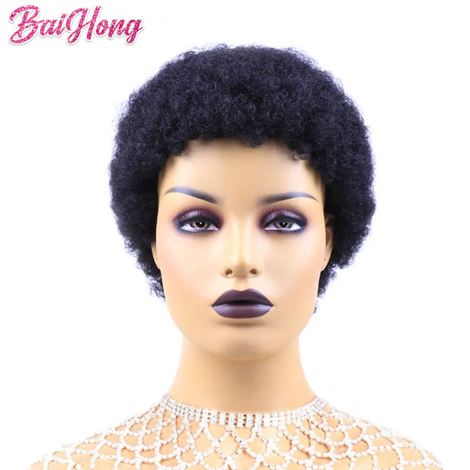 Short Afro Human Hair Wig Without Glue Or Gel Put On And Go Human Hair Wigs Ready To Wear 70s 80s Afro Puff Wig Brazilian Wig