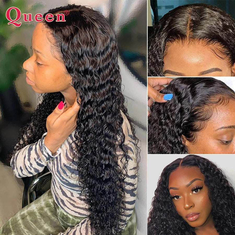 Water Wave Wig Brazilian Hair Wigs For Women T Part Lace Wig Human Hair Pre Plucked 4x1 Lace Closure Wig 100% Remy Hair Queen