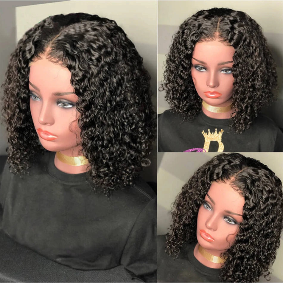 Kinky Curly 13X4 Lace Frontal 100% Human Hair Wigs Short Bob Wigs for Women Glueless Transparent Lace Front Wigs 180% Tissage