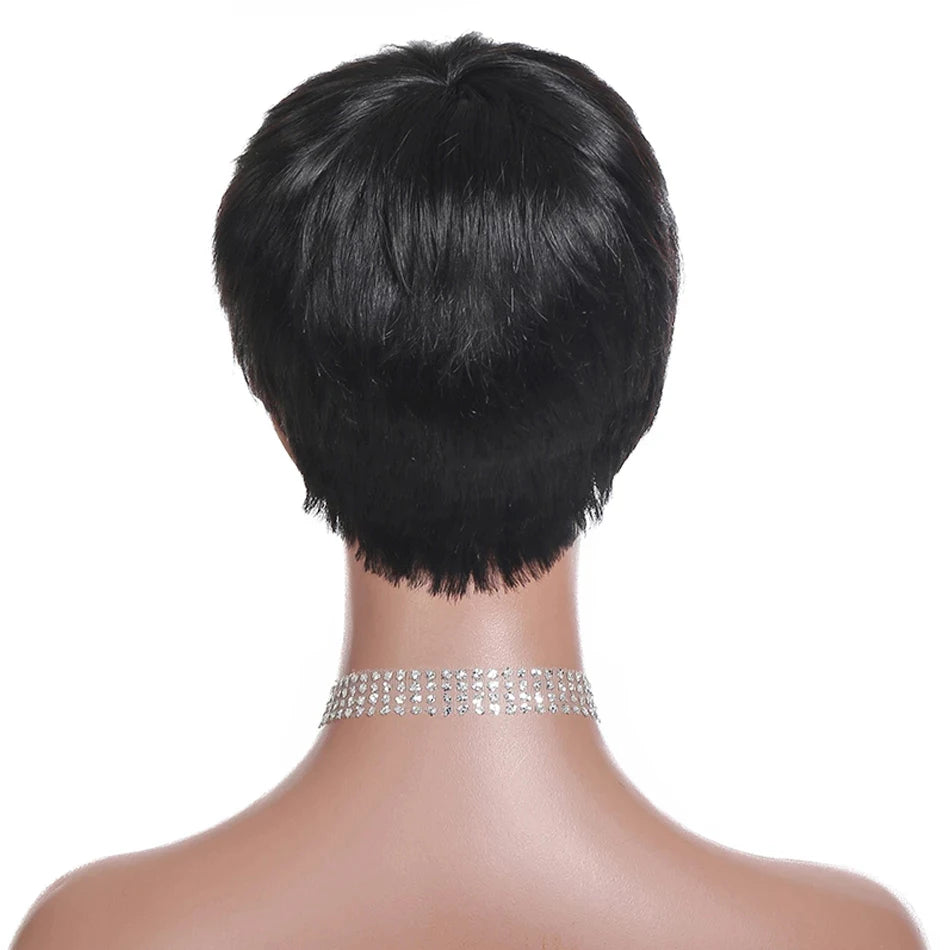 Short Bob Wig Straight Human Hair Wigs With Bangs Non Lace Front Wigs For Women Pixie Cut Wig Natural Color Full Machine Made