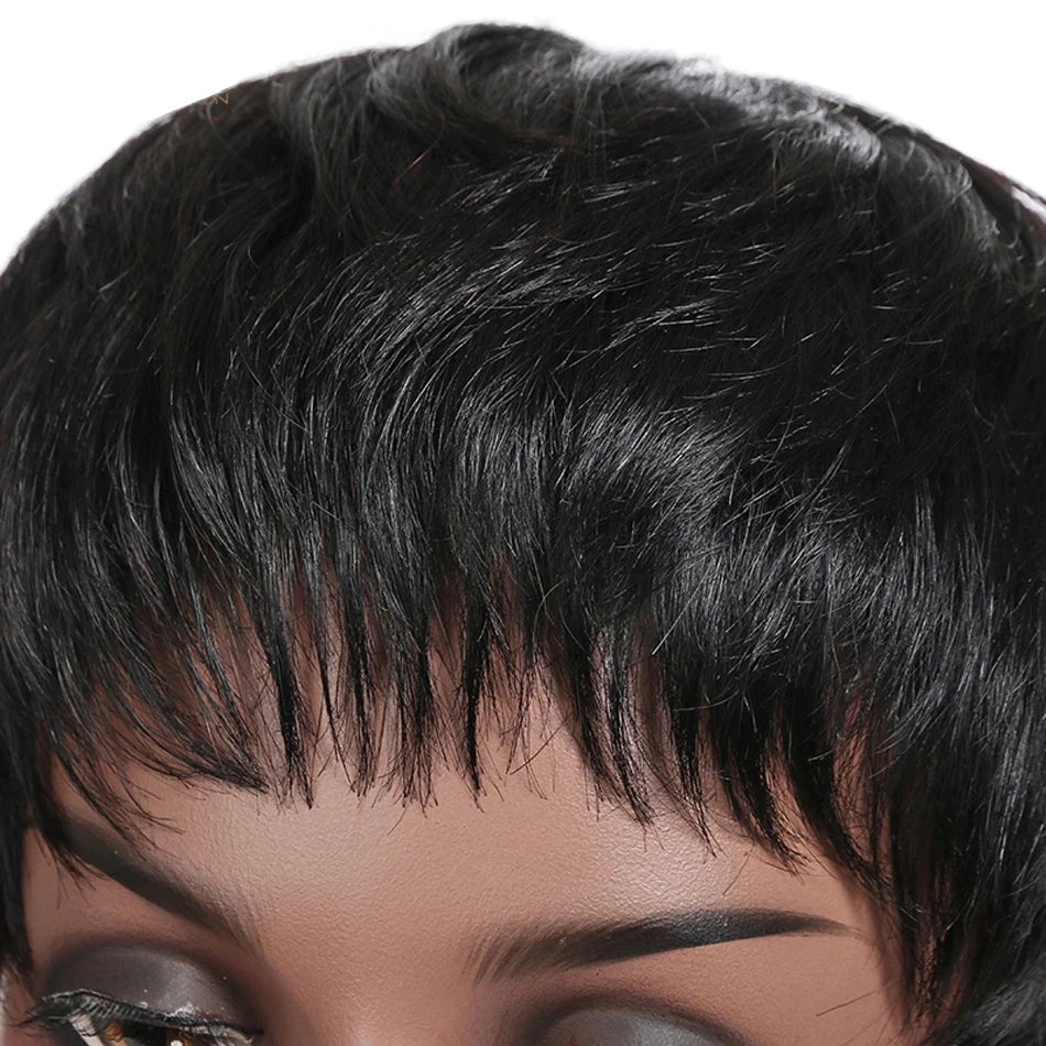 Short Bob Wig Straight Human Hair Wigs With Bangs Non Lace Front Wigs For Women Pixie Cut Wig Natural Color Full Machine Made