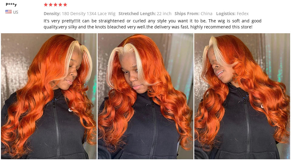 Genger 13x4 Colored Human Hair Wigs Orange Ginger Lace Front Wig 613 Blonde Body Wave Lace Front Wig Transparent Lace Frontal Wig