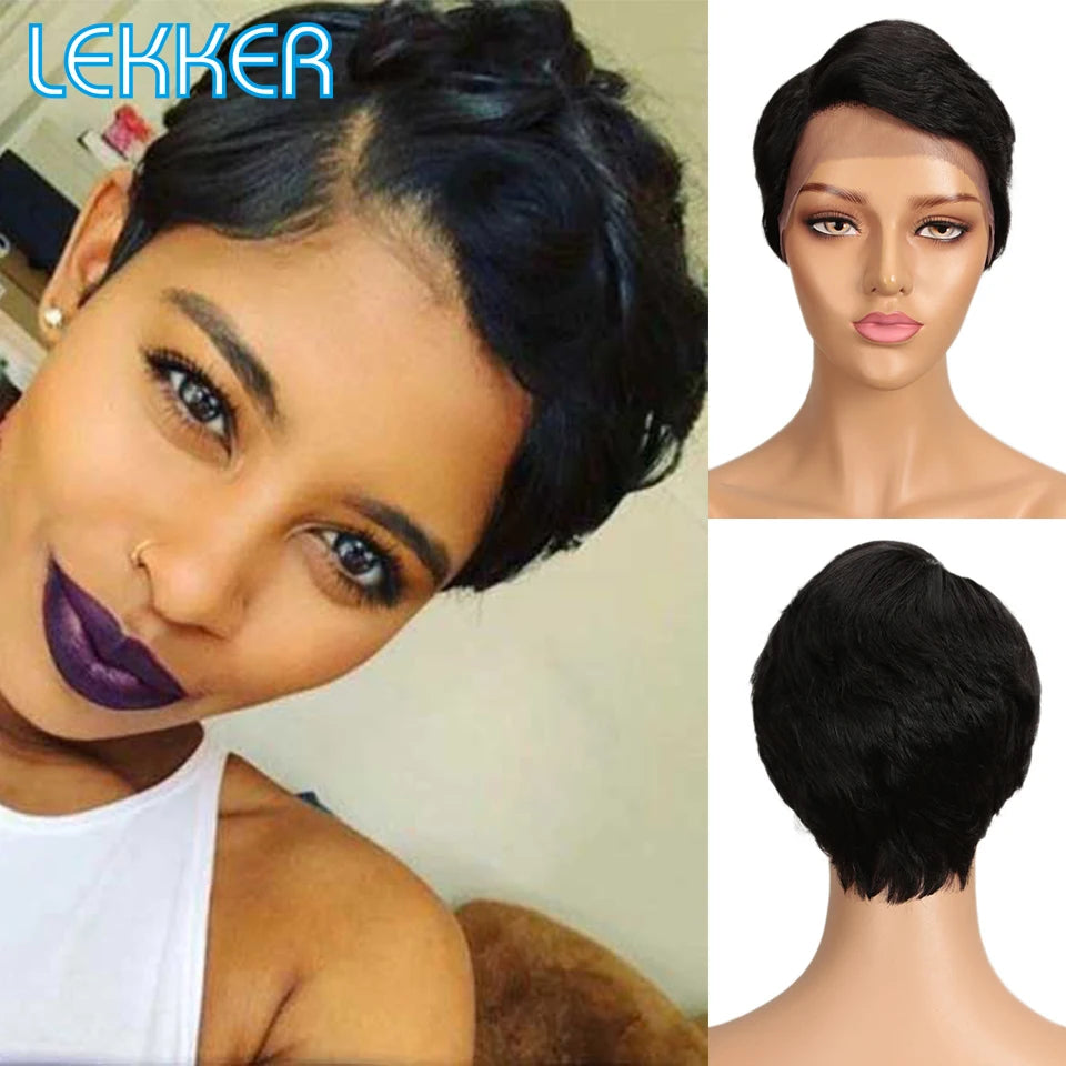 Lekker Short Pixie Cut 13X1 Lace Front 100% Human Hair Wigs For Women Glueless Ready to Wear Brazilian Remy Hair Colored Wigs