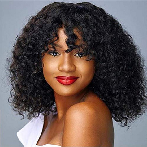 Kinky Curly Human Hair Wigs With Bangs