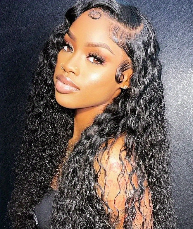 150% Density 13x4 Lace Front Human Hair Wig Water Wave Wig 13x4 Lace Front Wig Brazilian Remy Human Hair Wigs With Baby Hair Natural Black For Women