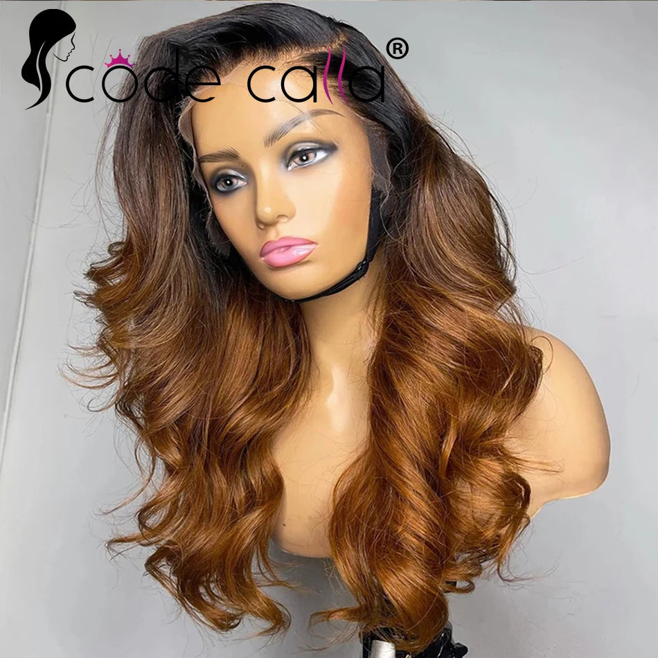 Ombre Brown13x4 HD Lace Front Wigs Human Hair Bone Body Wave 13x4 Human Hair Lace Frontal Wigs Transparent Lace Wig For Women