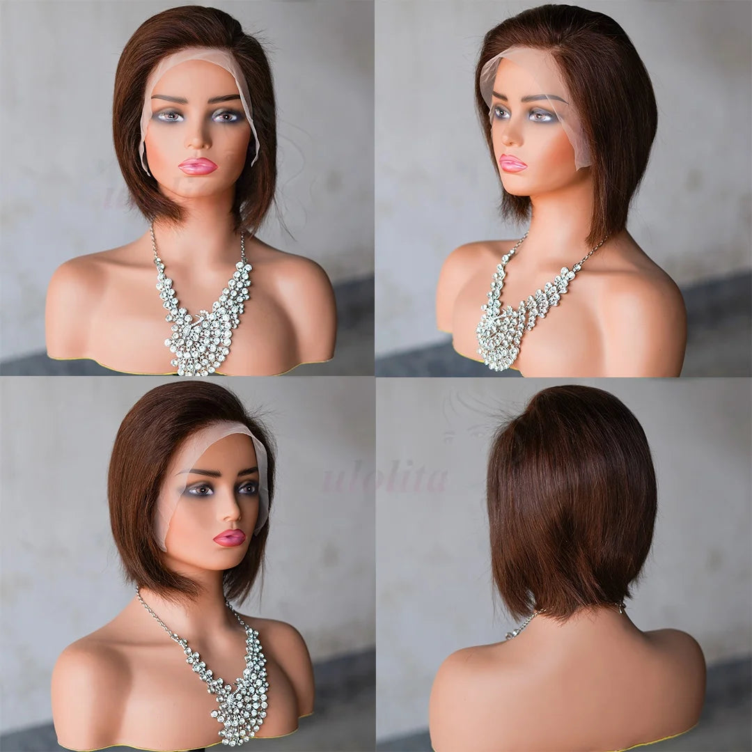 Pixie Cut 13x4 Transparent Lace Front Wigs For Women Short Bob Wig Brazilian Pre Plucked Lace Frontal Human Hair Wig 180 Density