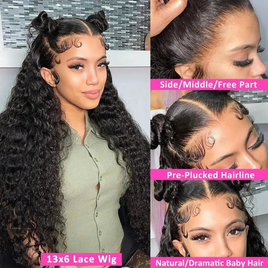 Deep Wave WIgs 200% HD Lace Front Wig Brazilian Human Hair For Women 4x4 Lace Closure Wig Pre Plucked 13x4 Lace Frontal Wig