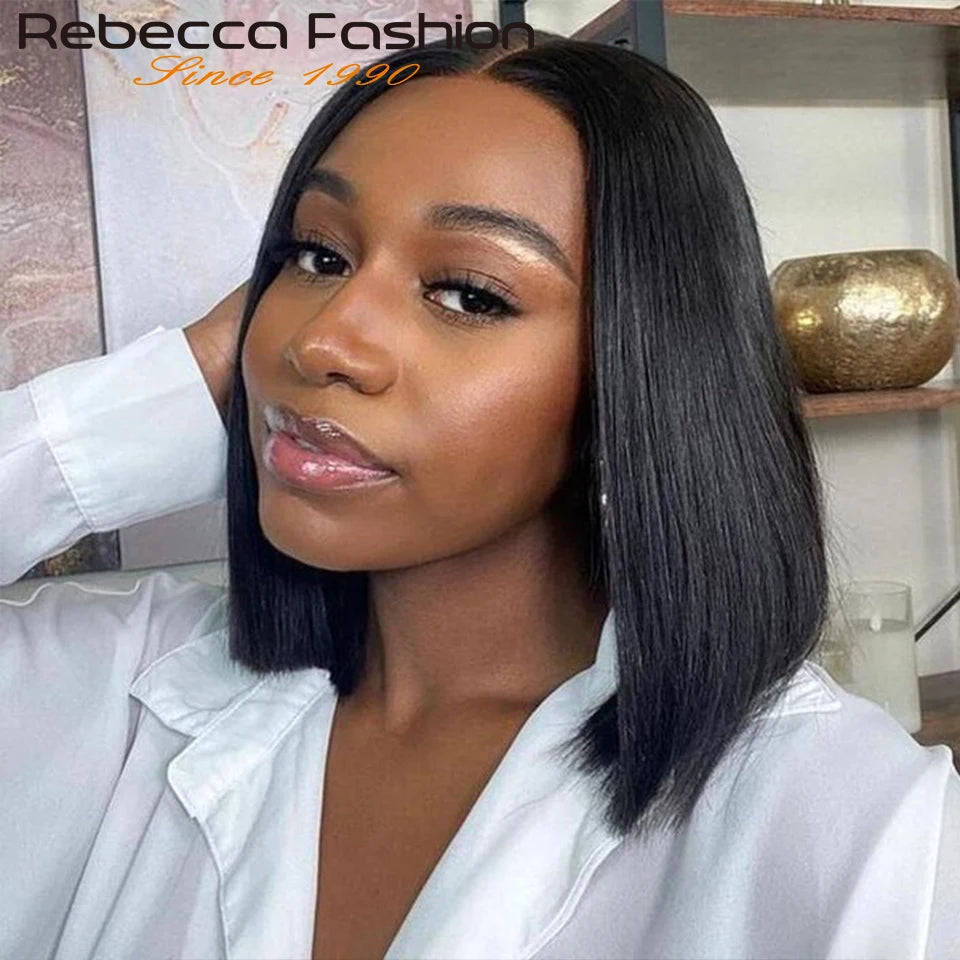 Ready To Go Short Straight Bob 100% Human Hair Lace Wig For Women Brazilian Remy Hair Pixie Middle Part Lace Easy Wear