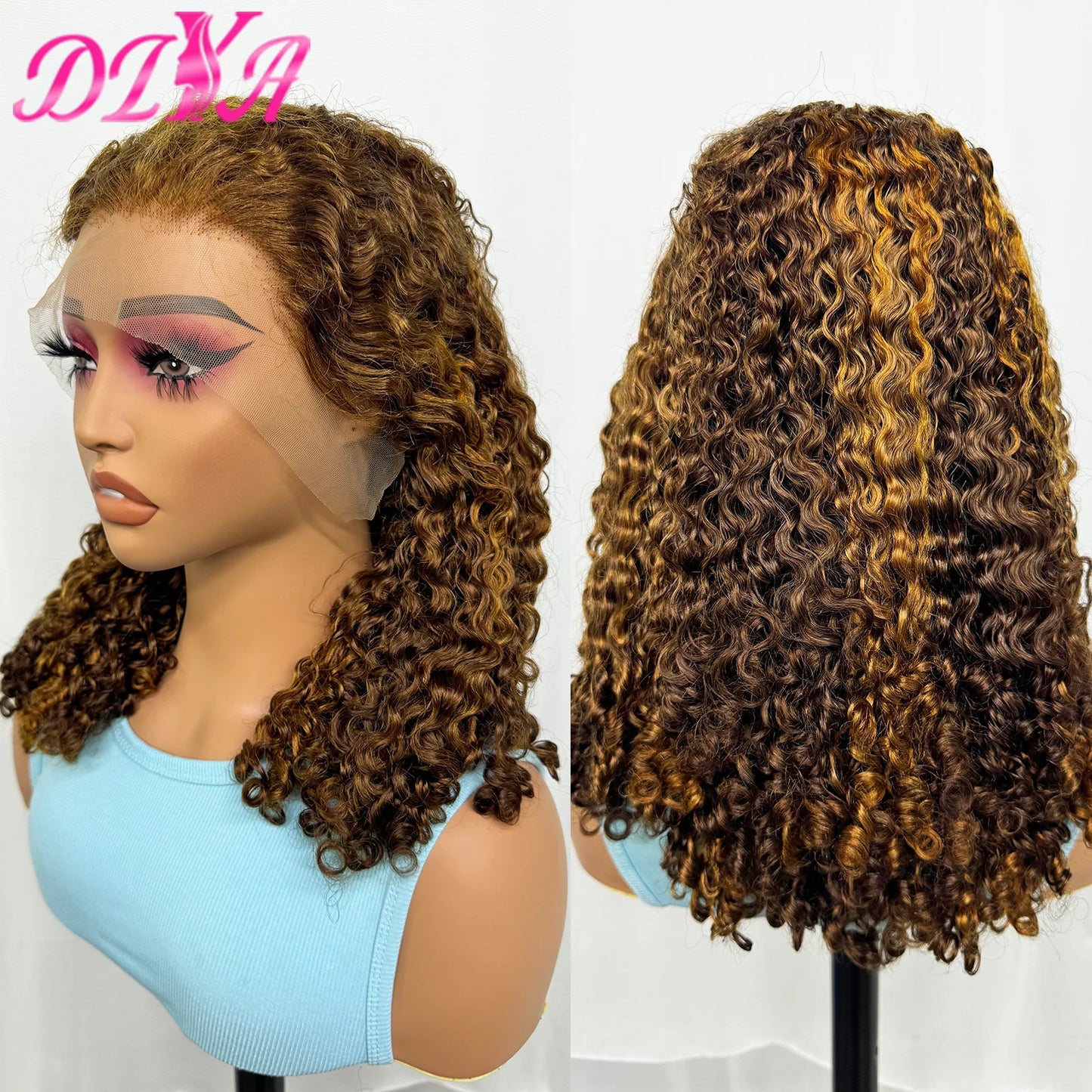 Highlight Piano Color Bob Burmese Curly Remy Human Hair Wig for Women 13x4 Lace Front 250% Density Double Drawn Human Hair Wig