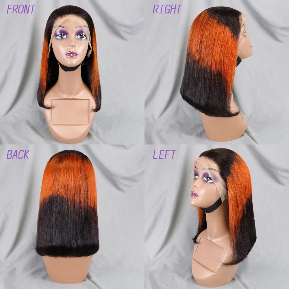 10-16 Inch 200% Density Straight Bob Wigs 30T4 Ombre Transparent 13x4 Lace Frontal Wigs Brazilian Remy Human Hair Wigs for Women