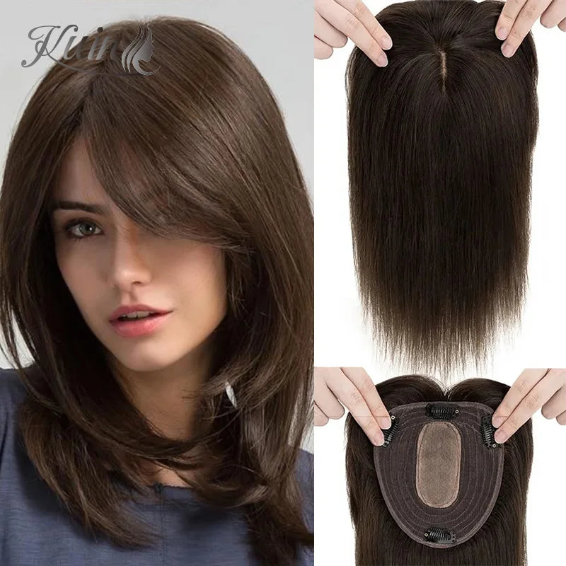 Straight Hair Clip In Human Hair Silk Top Base Topper For Women Toupee Hairpiece Wig 12x13cm Natural Color Top Wig