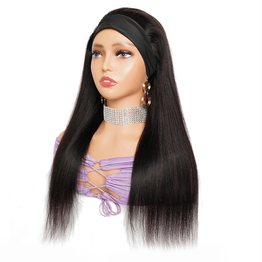 Straight Headband Wig Human Hair Full Machine Made Glueless Wig Brazilian Natural Hair Wig for Black Women 150% Density Remy