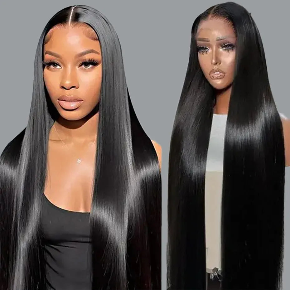 Straight 13x4 HD Transparent Lace Front Wig 30 32 Inch 13x6 Lace Frontal Wigs Human Hair 180 Density Brazilian Natural Black Wig