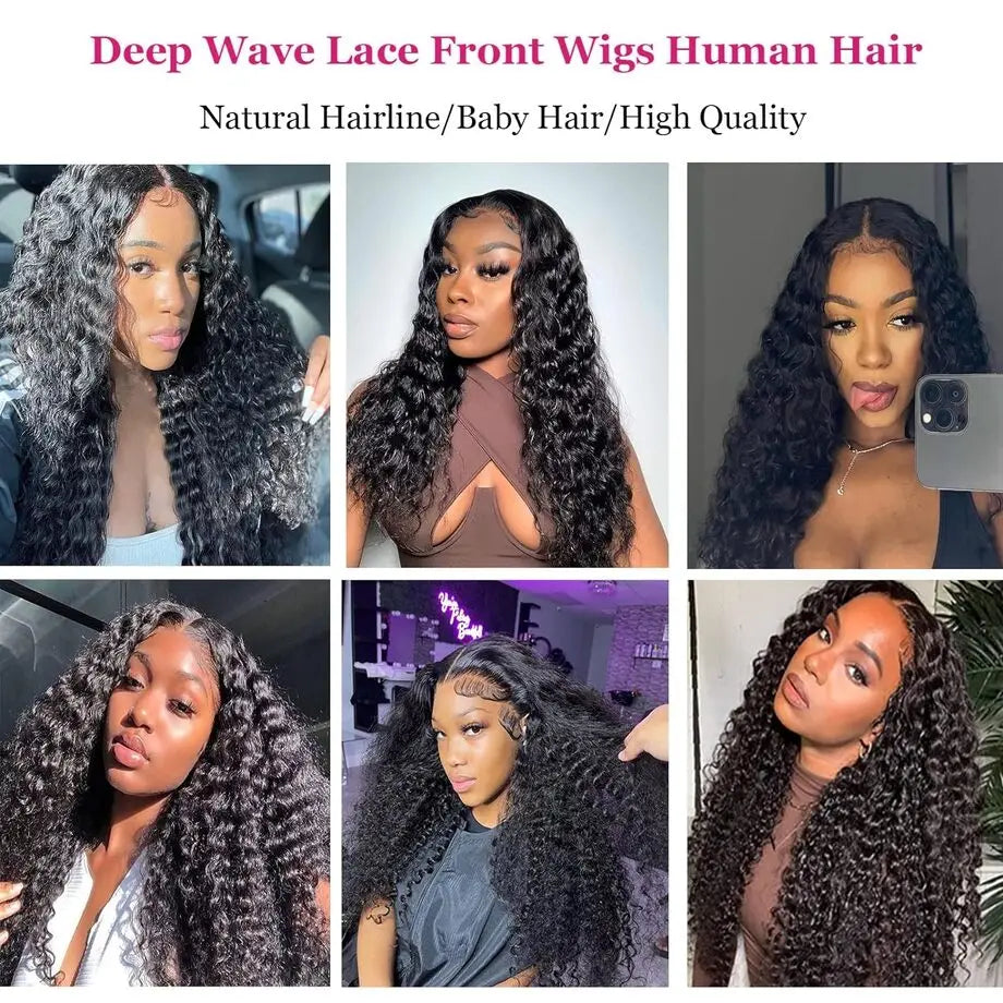 Ship from France Black 13x6 Hd Transparent 30 Inch Deep Curly Water Wave Human Hair Lace Frontal Wigs Brazilian Natural For Women Choice 13x4 Wig