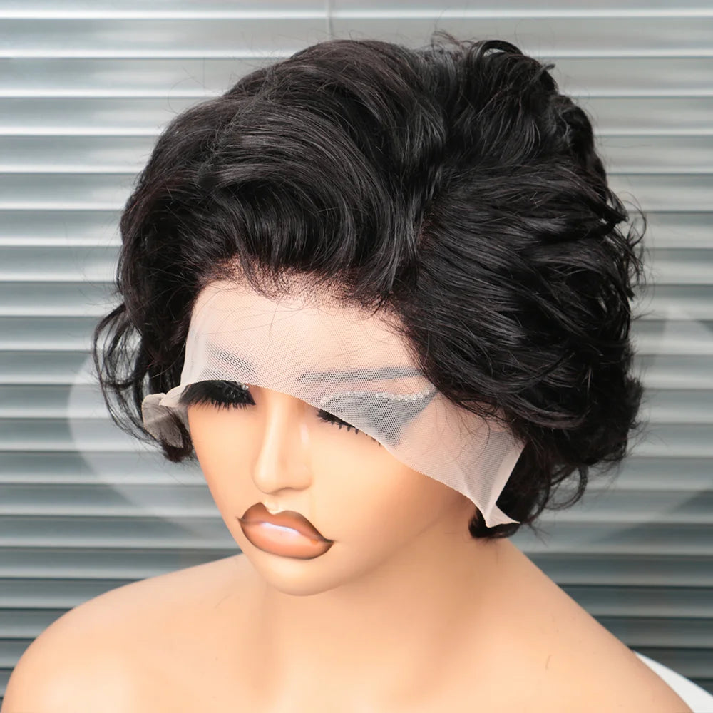 Pixie Cut Wigs Human Hair 13x4 Short Pixie Cut Lace Front Wig for Women Black Pixie Cut Transparent Frontal Wig Natural Wave Wig