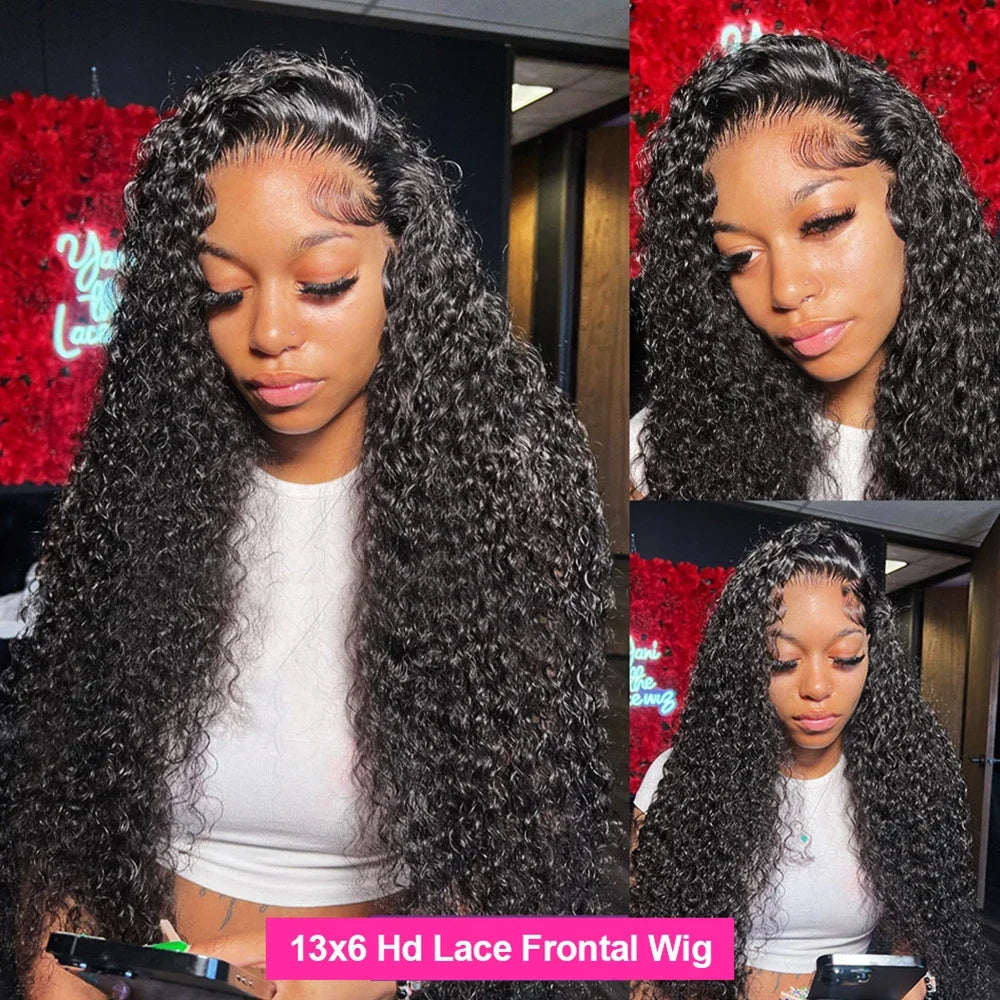 30 40 Inch Deep Wave Frontal Wig Transparent 13x4 13x6 Hd Lace Frontal Human Hair Wigs Water Curly  Lace Frontal Wigs For Women