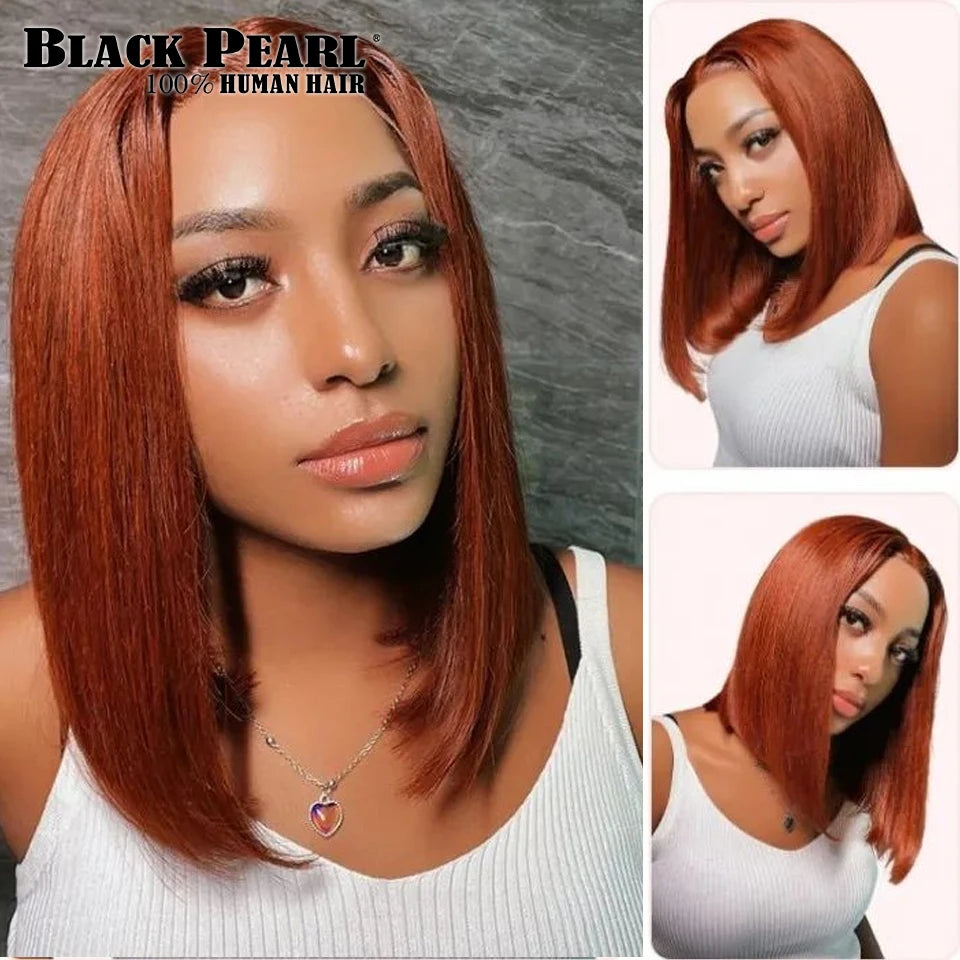 Black Pearl Brazilian Short Bob Wigs 100% Human Hair HD Transparent Lace Front Wigs For Black Women Pre Plucked with Baby Hair