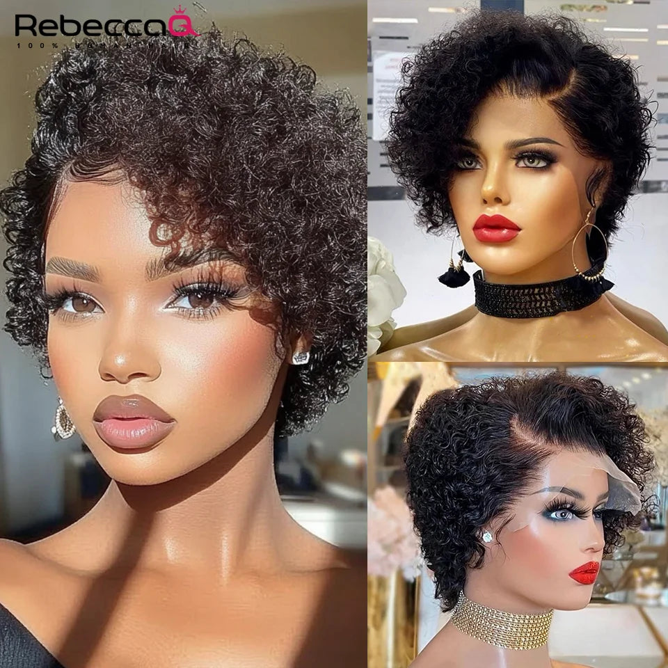 Short Bob Wig Pixie Cut Wig Curly Human Hair Wigs For Women 13x1 Lace Front Transparent Deep Wave Lace Wig Preplucked Hairline