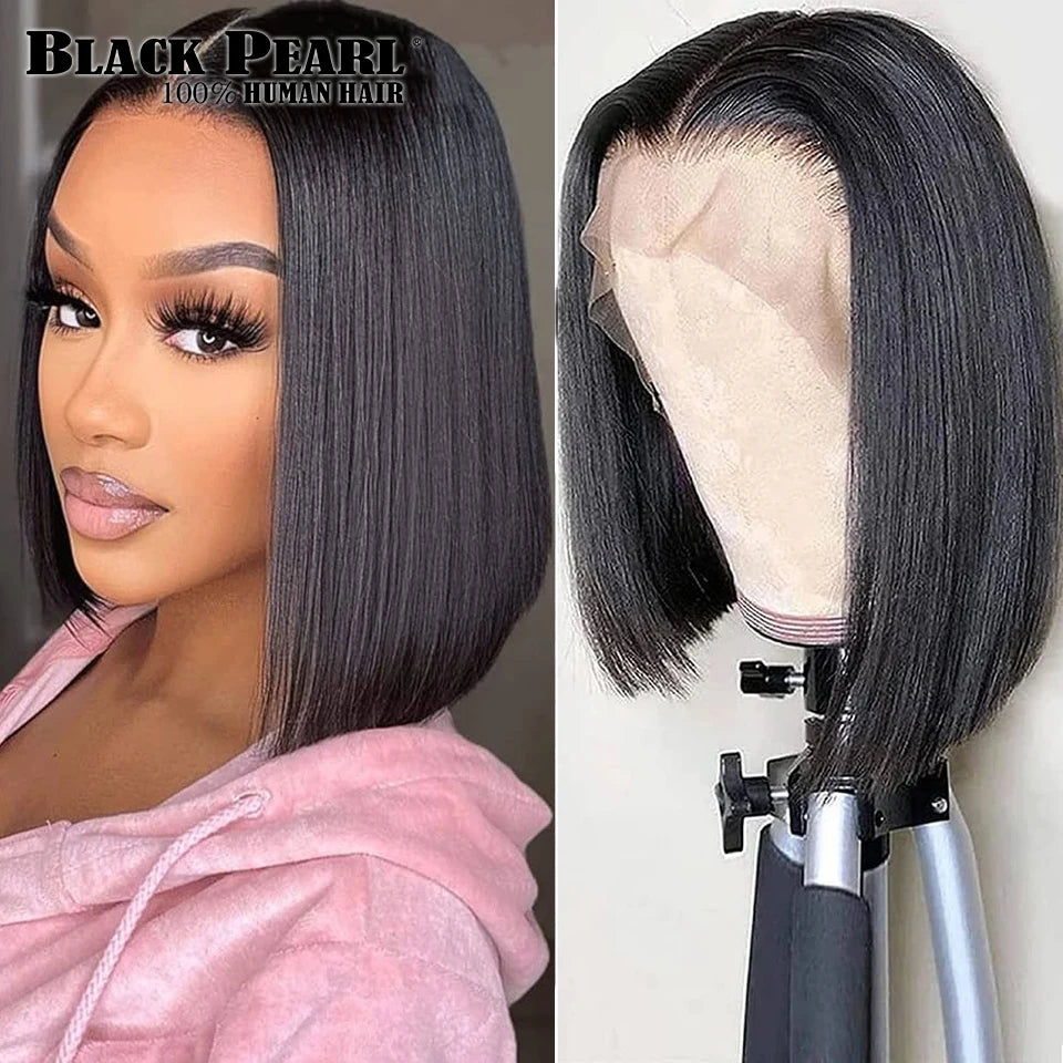 Black Pearl Brazilian Short Bob Wigs 100% Human Hair HD Transparent Lace Front Wigs For Black Women Pre Plucked with Baby Hair