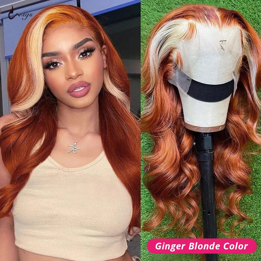 Genger 13x4 Colored Human Hair Wigs Orange Ginger Lace Front Wig 613 Blonde Body Wave Lace Front Wig Transparent Lace Frontal Wig