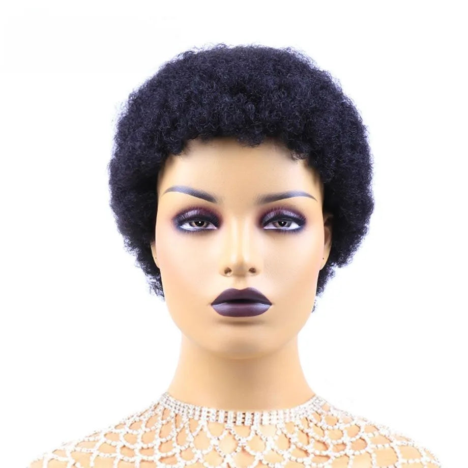 Short Afro Human Hair Wig Without Glue Or Gel Put On And Go Human Hair Wigs Ready To Wear 70s 80s Afro Puff Wig Brazilian Wig