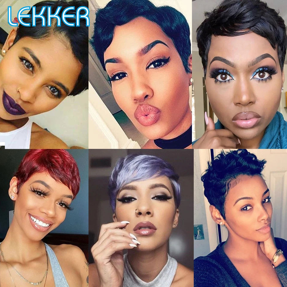 Lekker Short Pixie Cut 13X1 Lace Front 100% Human Hair Wigs For Women Glueless Ready to Wear Brazilian Remy Hair Colored Wigs