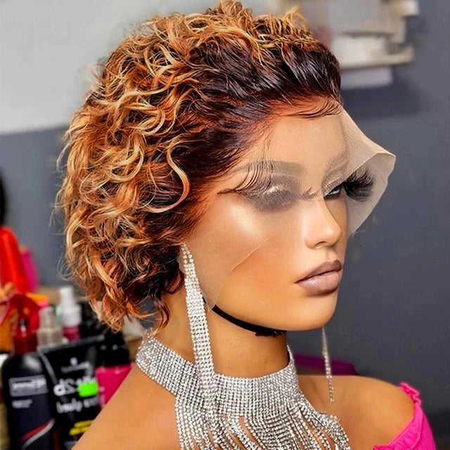 Short Pixie Cut Wig Human Hair 6 Inch 13x1  Brazilian Remy Hair Curly Bob Wig Transparent Lace Wig Preplucked Hairline Yarra