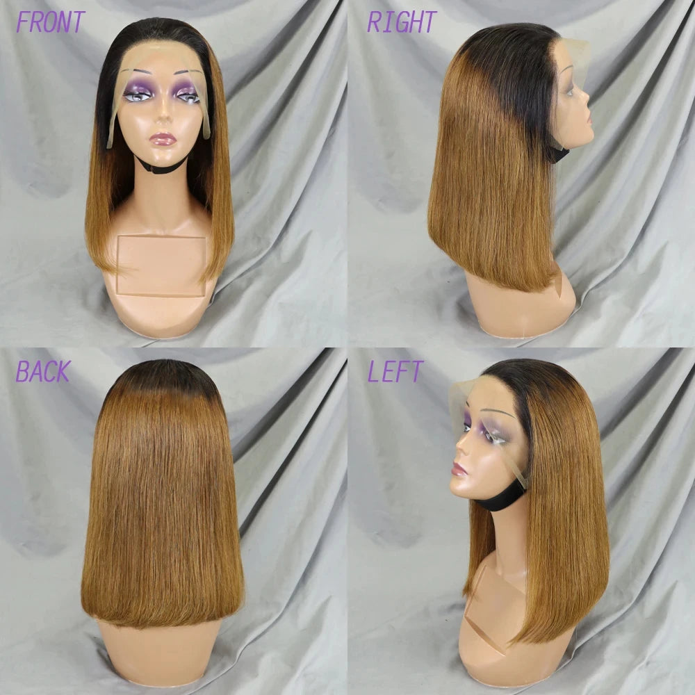 10-16 Inch 200% Density Straight Bob Wigs 30T4 Ombre Transparent 13x4 Lace Frontal Wigs Brazilian Remy Human Hair Wigs for Women