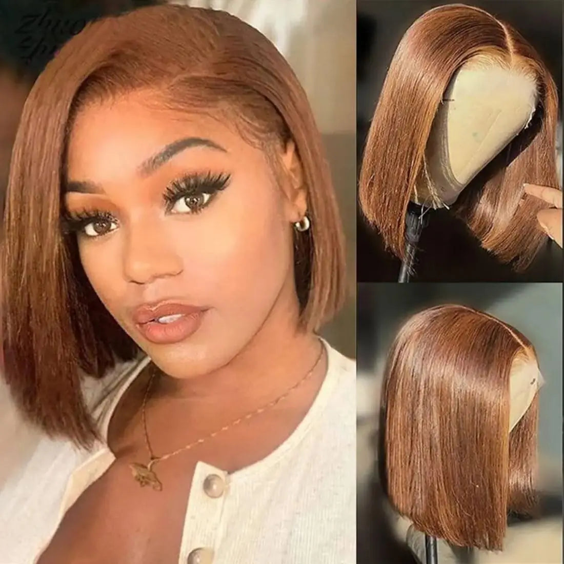 Straight Bob Wig Human Hair Brown 13×4 Lace Front Human Hair Wig Short Wigs For Black Women 150% Density Human Hair #4 Bob Wig