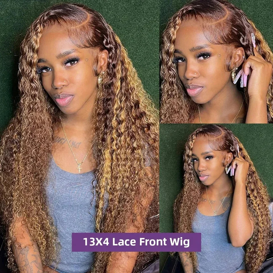 Highlight Human Hair Curly Wigs 30 Inch Hd Lace Front Wig Human Hair P4/27 13x4 13x6 Hd Lace Frontal Deep Wave Wigs for Women