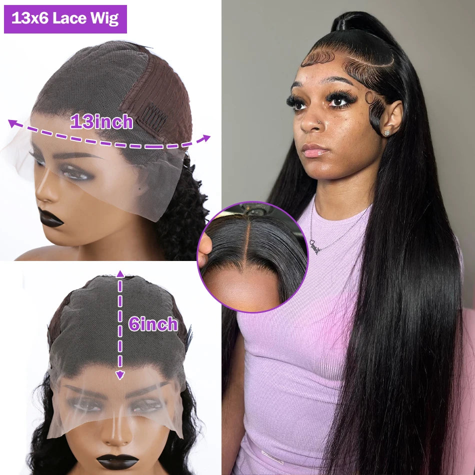 30 40Inch Bone Straight 13x6 HD Transparent Lace Front 100% Human Hair Wigs 250 Density 13x4 Lace Frontal Raw Hair Wig For Women