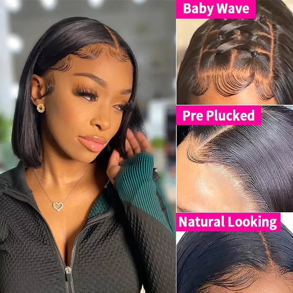 14Inch Bob Wig Human Hair 13x4 Straight Lace Front Wigs Human Hair 180% Density 15A Straight Bob Wigs For Black Women Pre Plucke