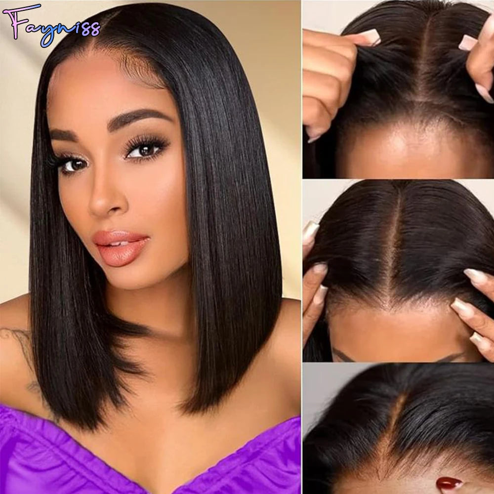 Wear And Go Glueless Wig Human Hair Ready to Wear Brazilian Straight Bob Wig Human Hair 4x4 Lace Closure Wig